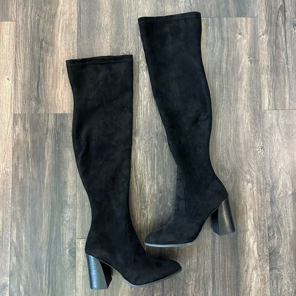 Dolce Vita Over The Knee Boots High Heeled Solid Black Faux Suede Womens 9.5